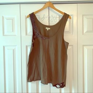 Olive tank top with beaded details!